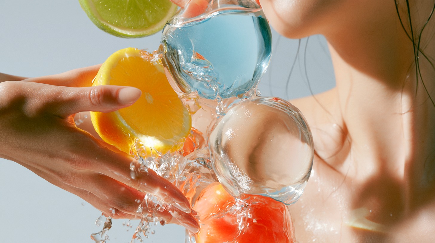 Citrus fruit splashing through clear water